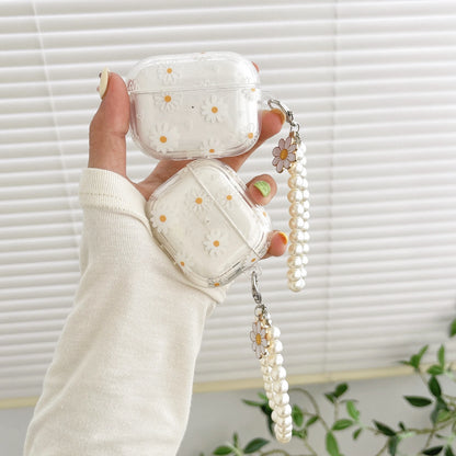 case for AirPods1&2, AirPods3, AirPods pro and pro2. TPU flower pattern earphone cover with imitation pearl chain